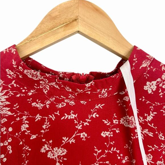 NWT Missguided High Neck Puff Sleeve Midi Dress Red Floral Size US 12 - Picture 11 of 15